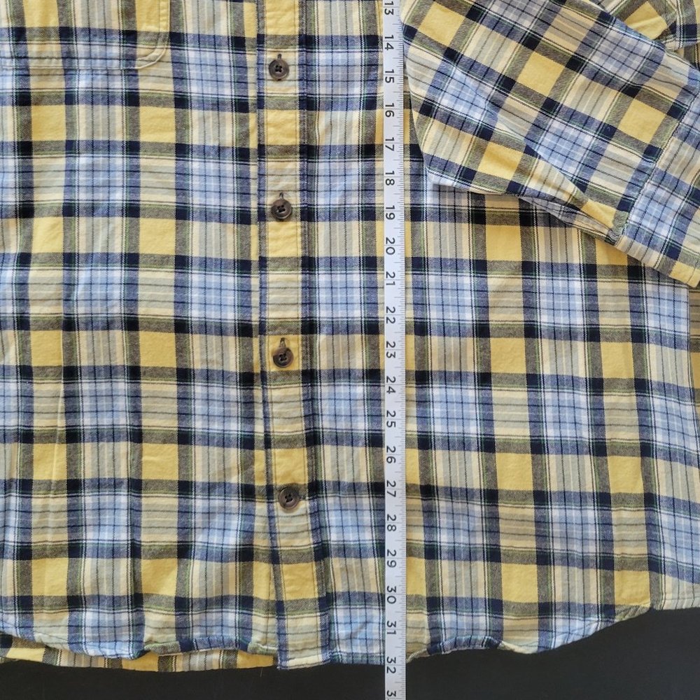 Duluth Trading Co. 2XL Plaid button down flannel shirt, blue/yellow. EUC - Picture 5 of 5